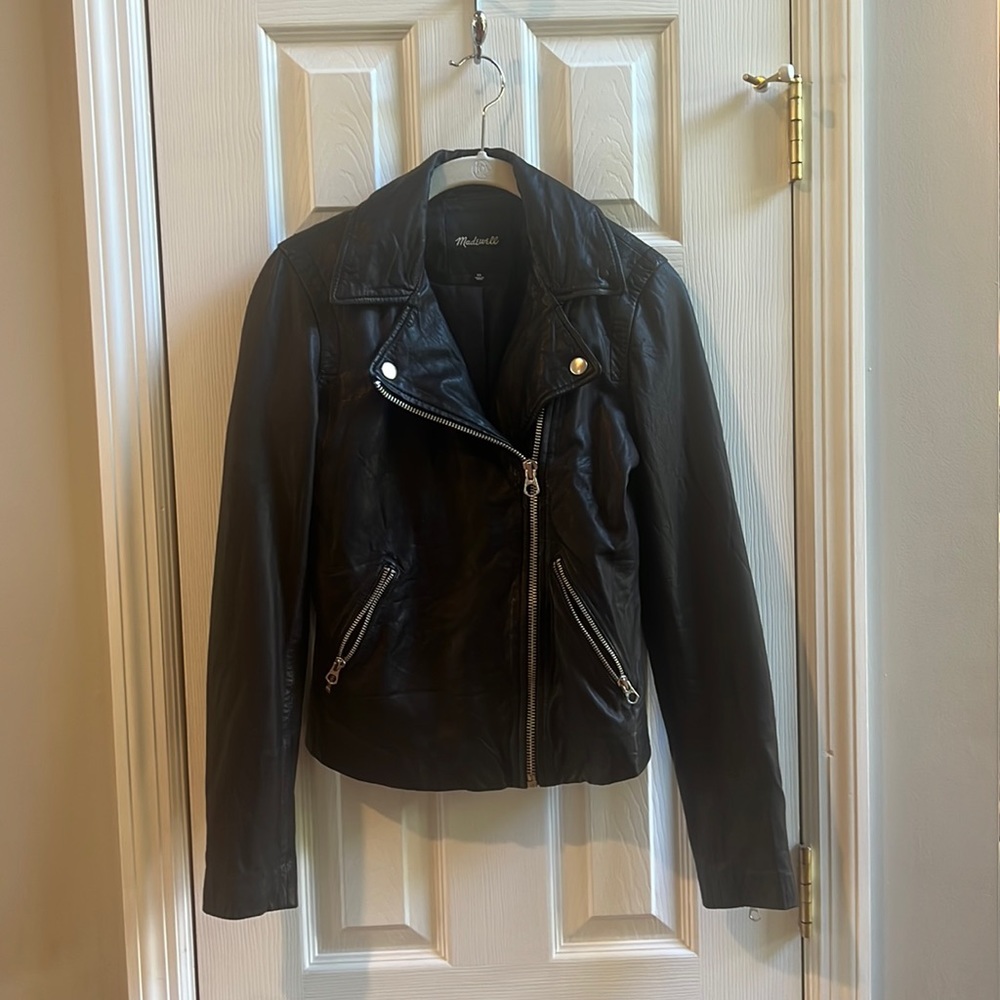 Madewell’s The Washed Leather Motorcycle Jacket - Size XS